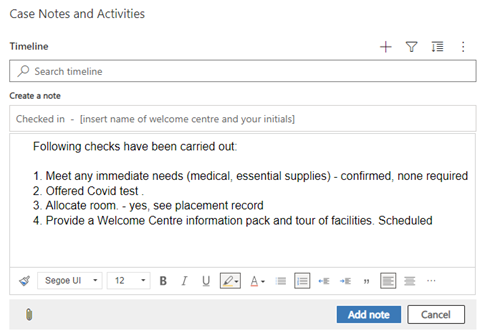 case notes and activities