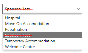 Drop down menu with sponsor/host striked through