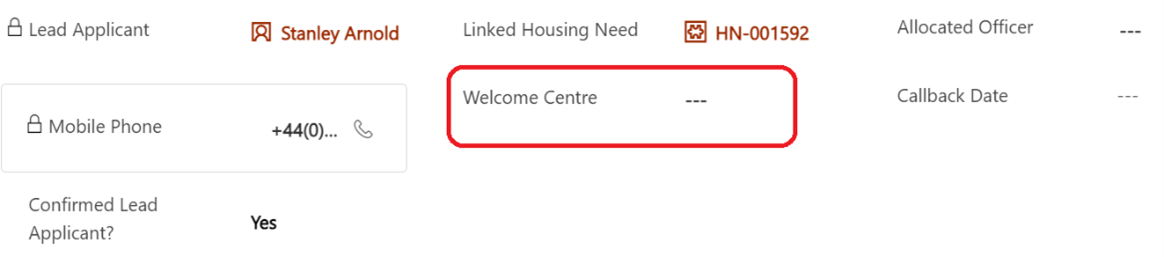 Screenshot of household page with Welcome Centre highlighted