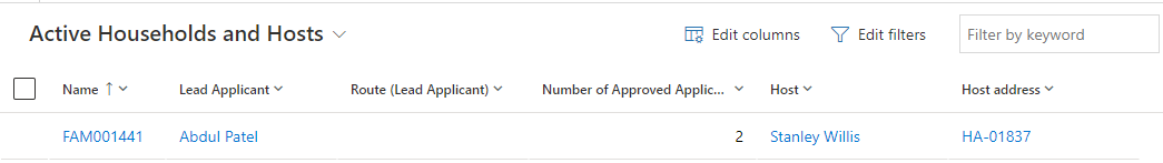 Screenshot of active households and hosts