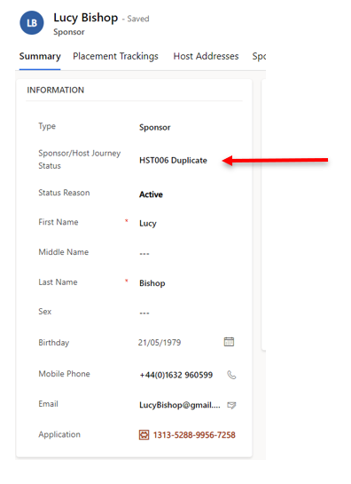 Sponsor page showing HST006 selected