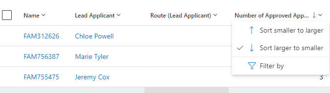 Sorting active households from largeer to smaller