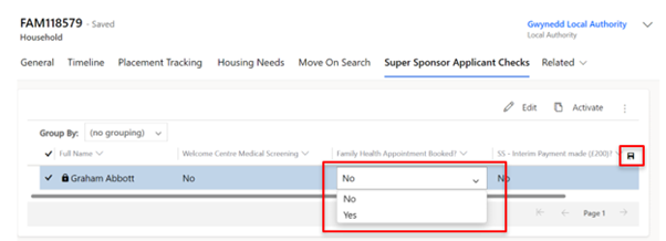 Individual sponsor applicant checks dropdown
