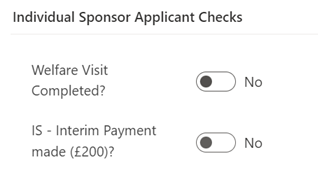 Menu showing individual sponsor applicant checks
