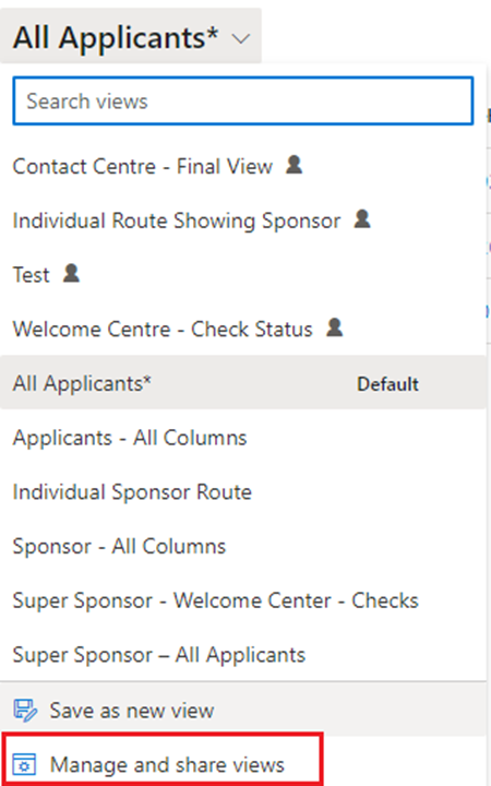 Manage and share views screenshot