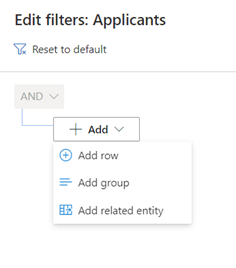 Screenshot of edit filters drop down