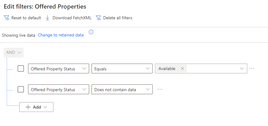 Screenshot of edit filters menu