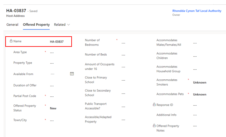 Screenshot of host address screen with the name field highlighted