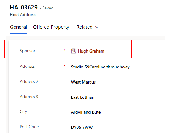 Screenshot of host addresses record with host name highlighted