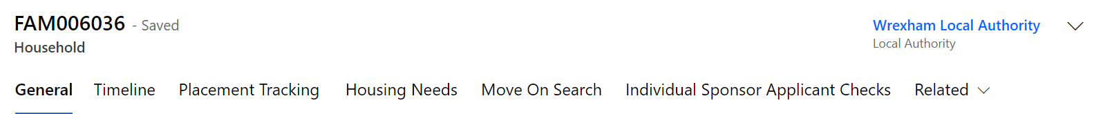 Screenshot of Household tab