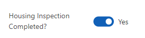 Screenshot of housing inspection completed toggle in the yes position