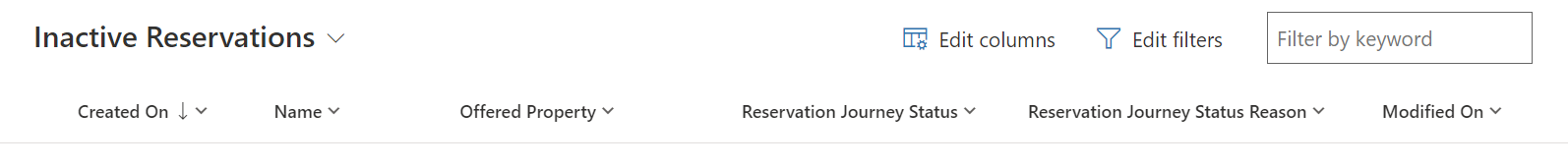 Screenshot of inactive reservation view