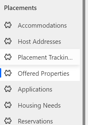 Screenshot of offered properties selected in navigation pane