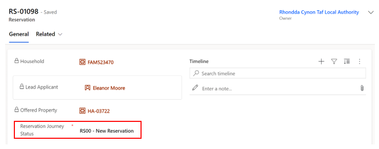 Screenshot of reservation menu with journey status highlighted