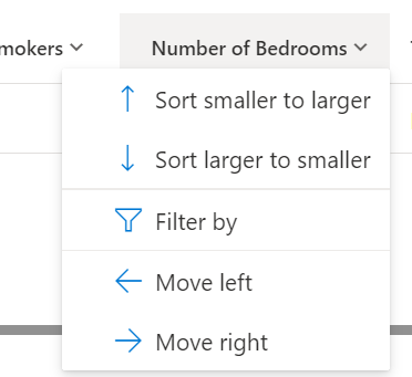 Screenshot of sort menu