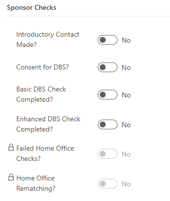 Screenshot of sponsor checks list