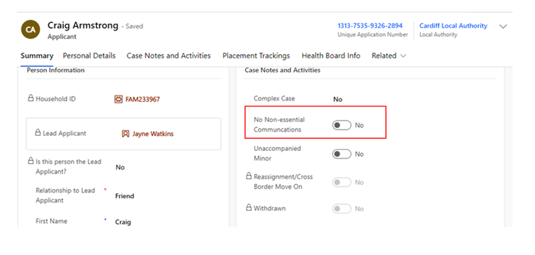 Applicant menu with No Non-essential toggle highlighted