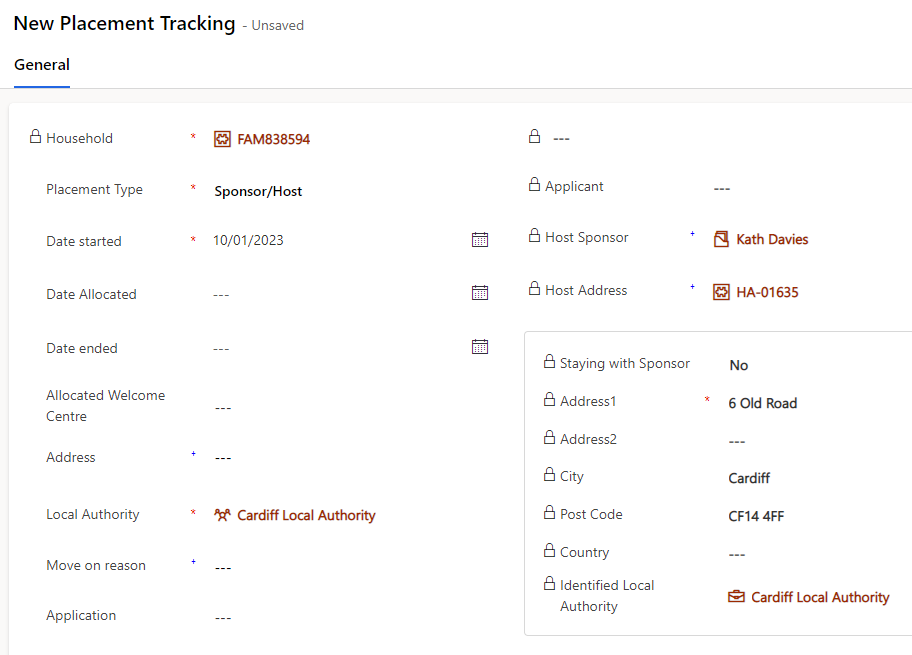 New Placement Tracking Menu