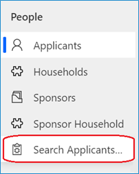 screenshot of left hand navigation bar with Search Applicants highlighted