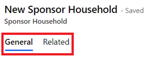 Screen shot of sponsor household section