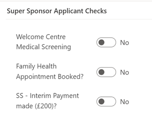 Menu showing super sponsor applicant checks