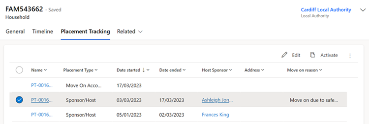 Update placement tracking menu